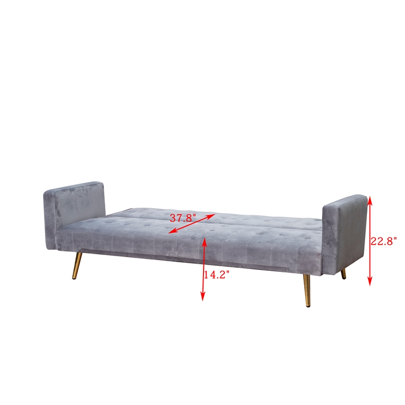 Bowery Hill Modern Velvet Convertible Sofa in Light Gray