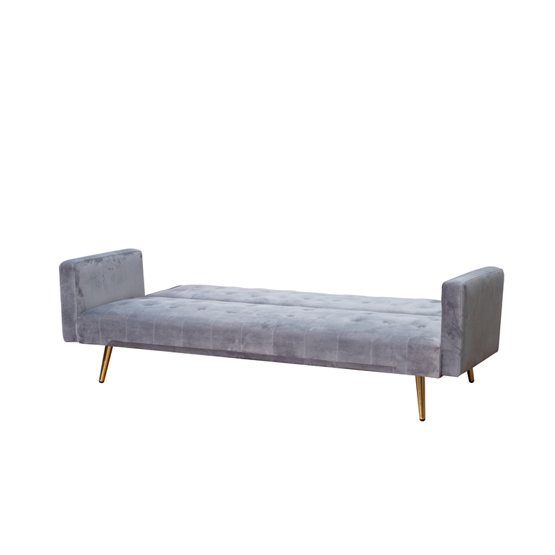 Bowery Hill Modern Velvet Convertible Sofa in Light Gray