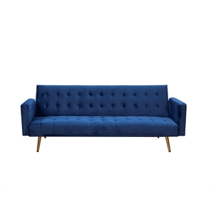 Bowery Hill Velvet Blue Convertible Sofa Rectangular Multi-Position 76&quot x 32&quot x 30&quot Unassembled