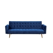Bowery Hill Velvet Blue Convertible Sofa Rectangular Multi-Position 76