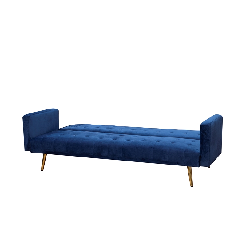 Bowery Hill Velvet Blue Convertible Sofa Rectangular Multi-Position 76
