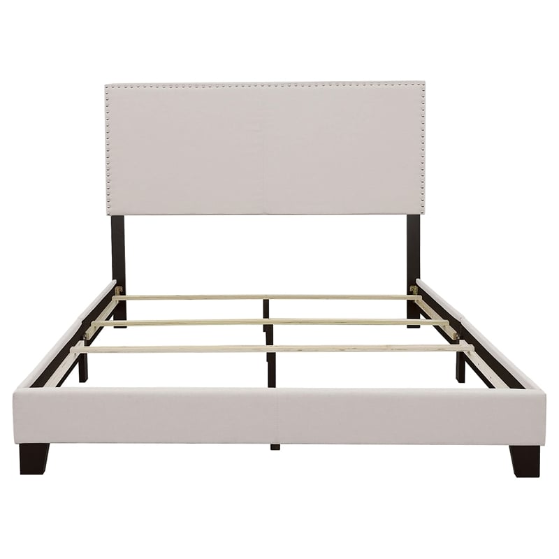 Bowery Hill Modern King Upholstered with Nailhead Trim Bed in Fog