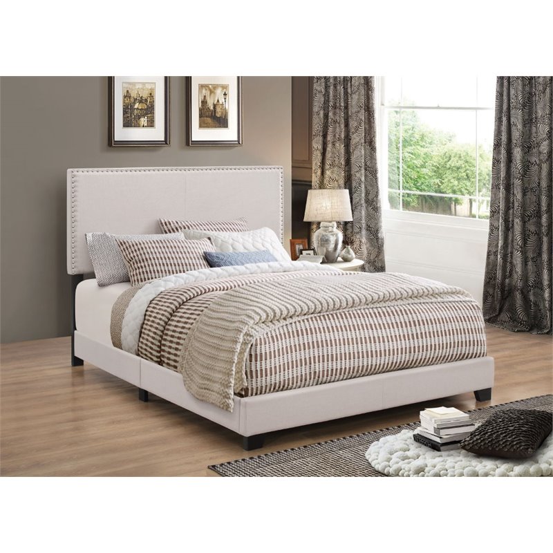 Bowery Hill Modern Twin Upholstered with Nailhead Trim Bed in Fog
