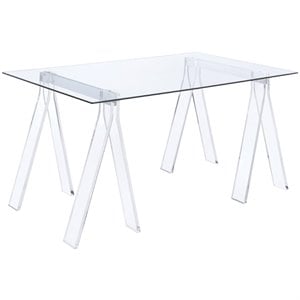 Bowery Hill Contemporary Clear Glass Top Acrylic Sawhorse Writing Desk