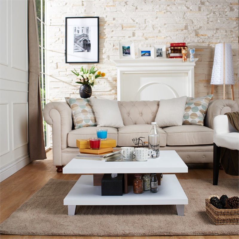 Bowery Hill Wood Square Coffee Table with Storage in Walnut
