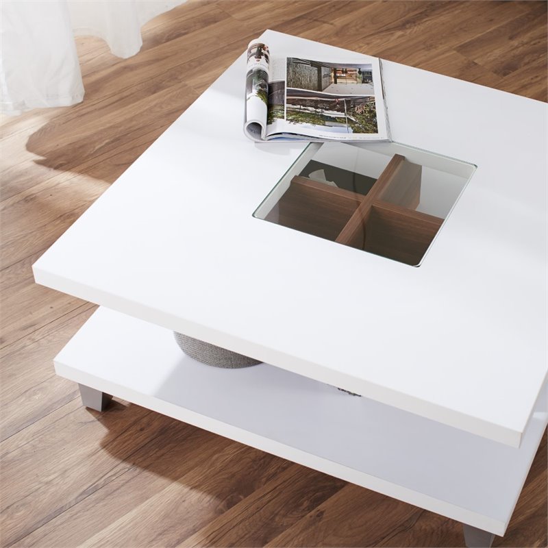 Bowery Hill Wood Square Coffee Table with Storage in Walnut