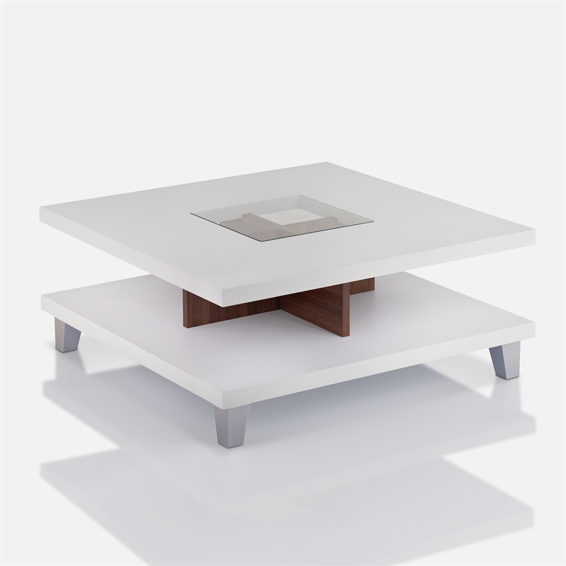 Bowery Hill Wood Square Coffee Table with Storage in Walnut