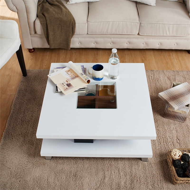 Bowery Hill Wood Square Coffee Table with Storage in Walnut