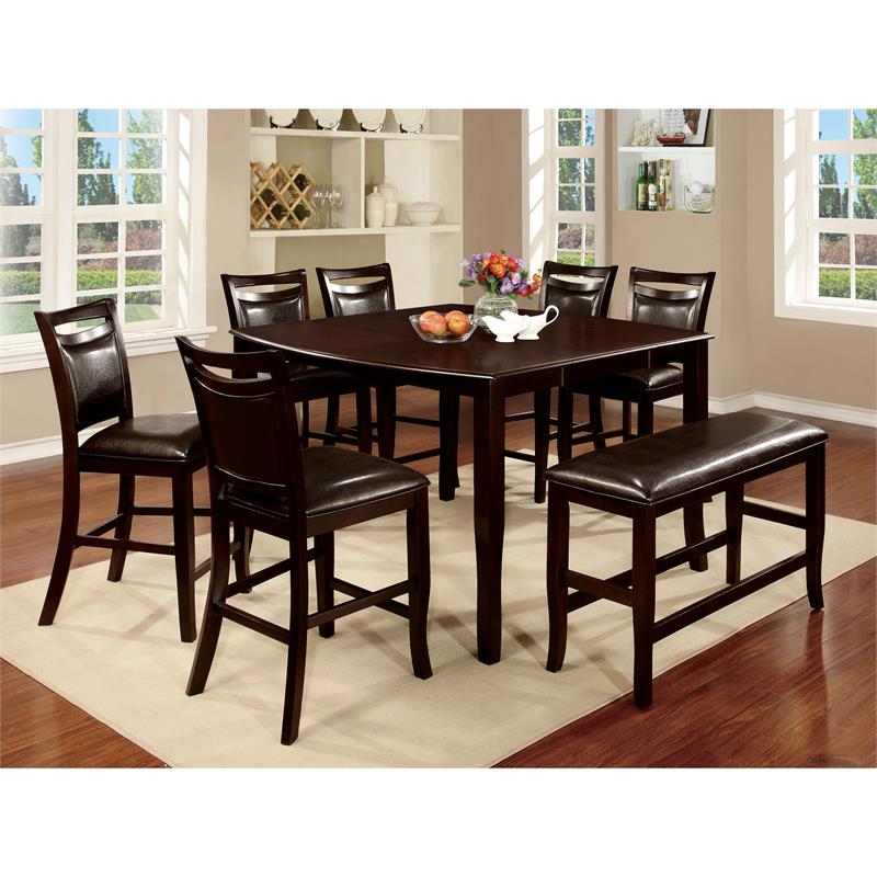 Bowery Hill Transitional Wood Expandable Counter Dining Table in Espresso