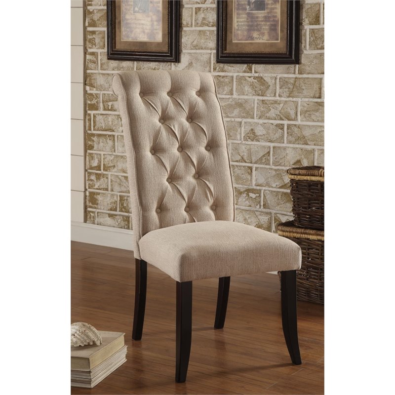 Bowery Hill Transitional Fabric Tufted Side Chair in Ivory (Set of 2)