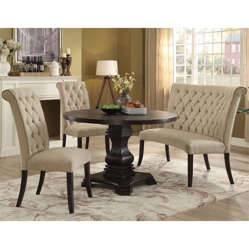 Bowery Hill Transitional Fabric Tufted Side Chair in Ivory (Set of 2)