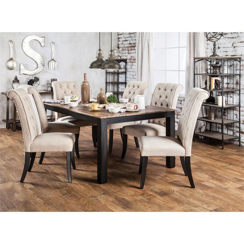 Bowery Hill Transitional Fabric Tufted Side Chair in Ivory (Set of 2)