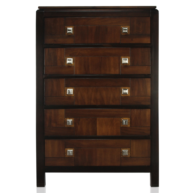 Bowery Hill 5 Drawers Transitional Wood Chest in Acacia/Walnut