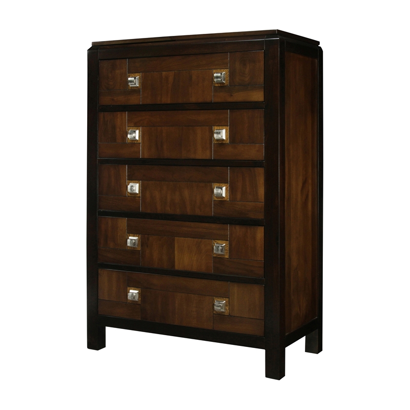 Bowery Hill 5 Drawers Transitional Wood Chest in Acacia/Walnut