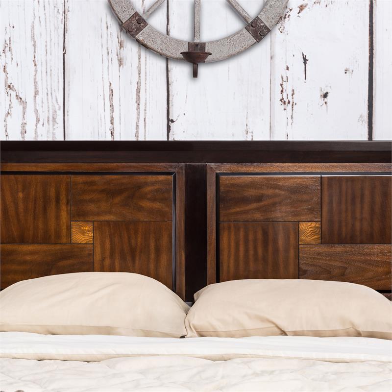 Bowery Hill Transitional Wood Queen Panel Bed in Acacia/Walnut