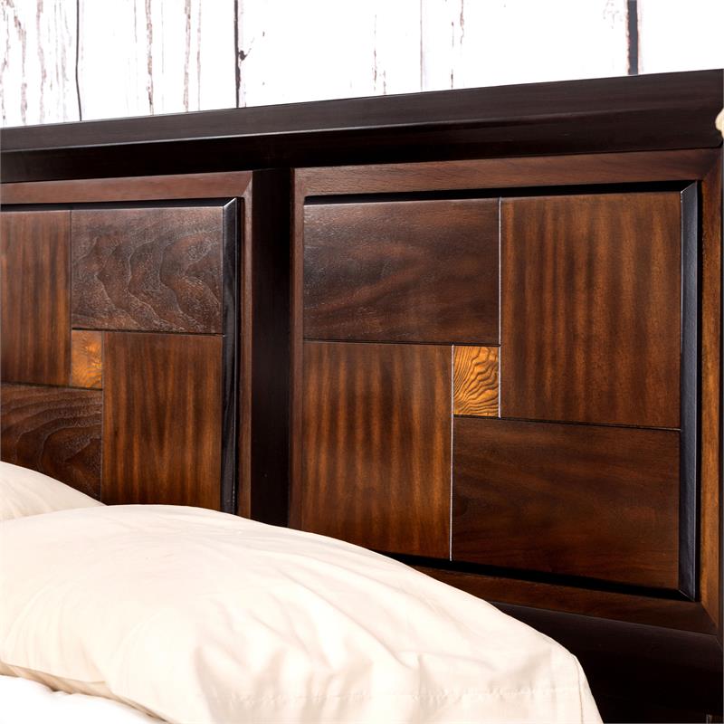 Bowery Hill Transitional Wood Queen Panel Bed in Acacia/Walnut