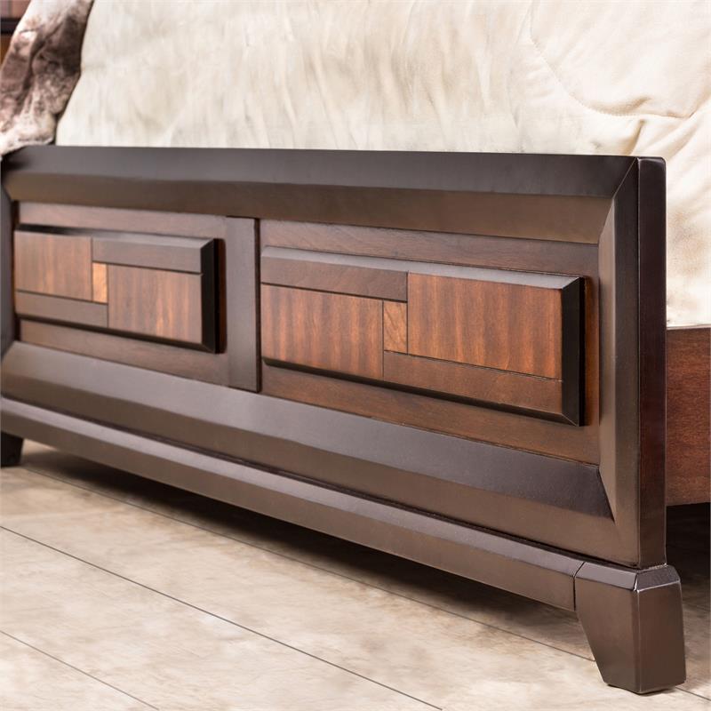 Bowery Hill Transitional Wood Queen Panel Bed in Acacia/Walnut