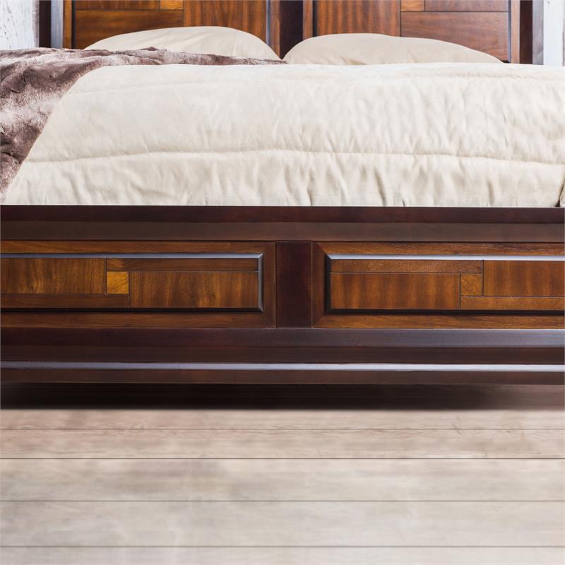 Bowery Hill Transitional Wood Queen Panel Bed in Acacia/Walnut