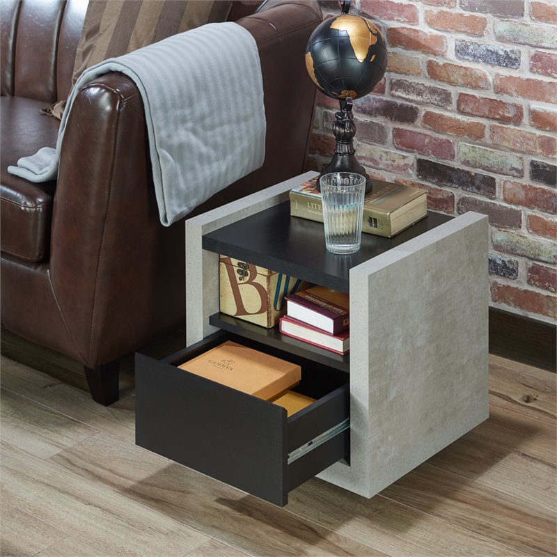 Bowery Hill Modern Wood Storage End Table in Black