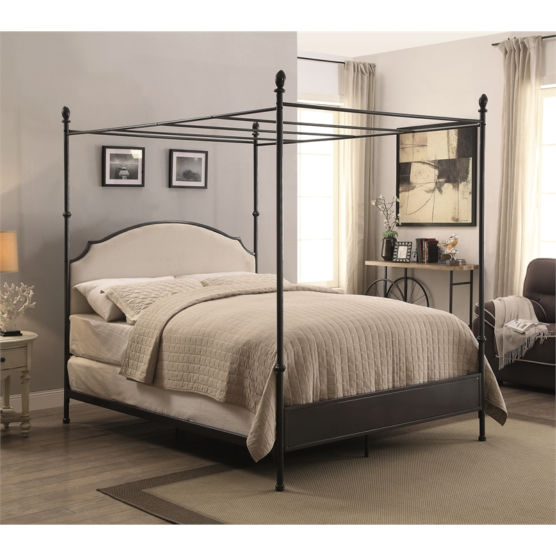 Bowery Hill Metal Silver King Poster Panel Bed Rectangular Cushioned Headboard 85.25