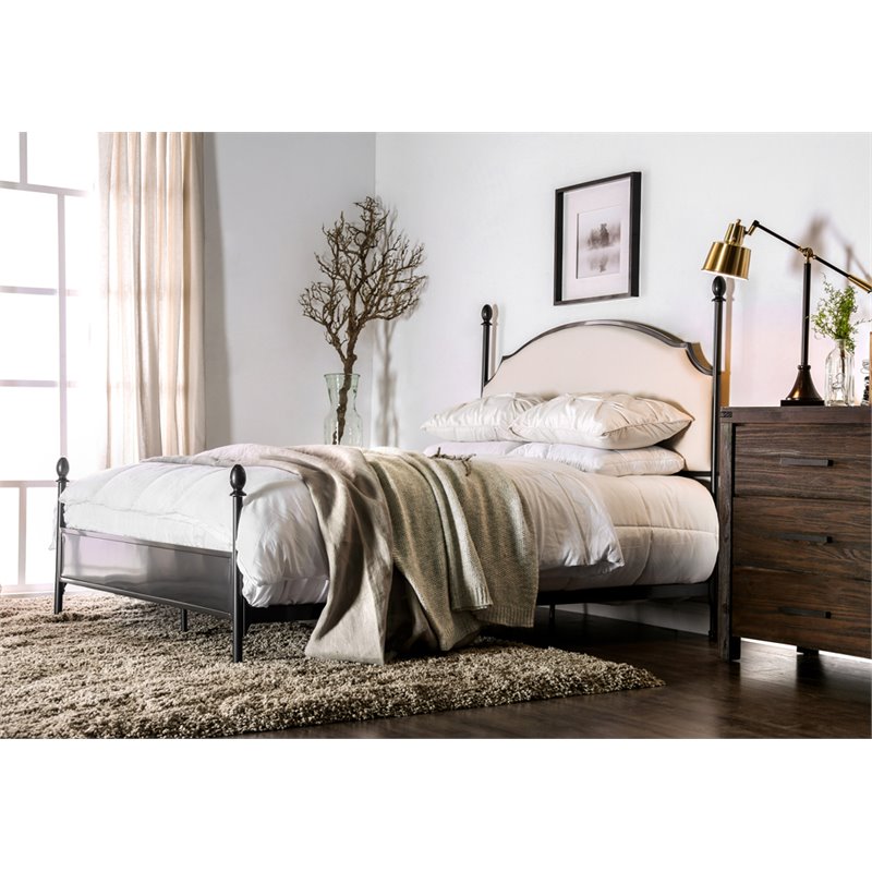 Bowery Hill Metal Silver King Poster Panel Bed Rectangular Cushioned Headboard 85.25