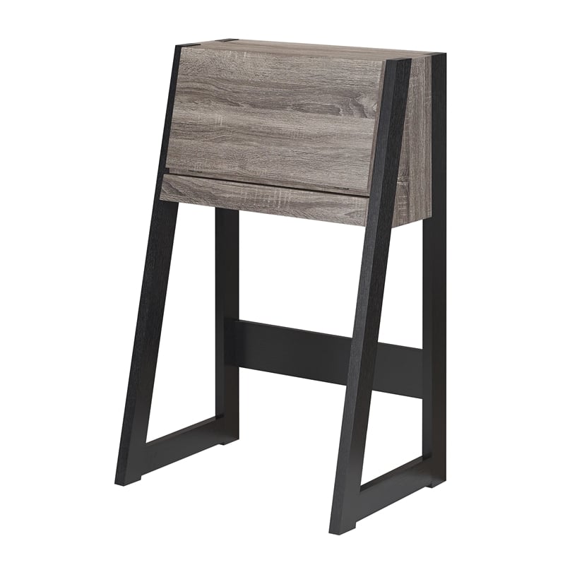 Bowery Hill Wood Distressed Gray and Black Secretary Desk Rectangular Generous Storage 26
