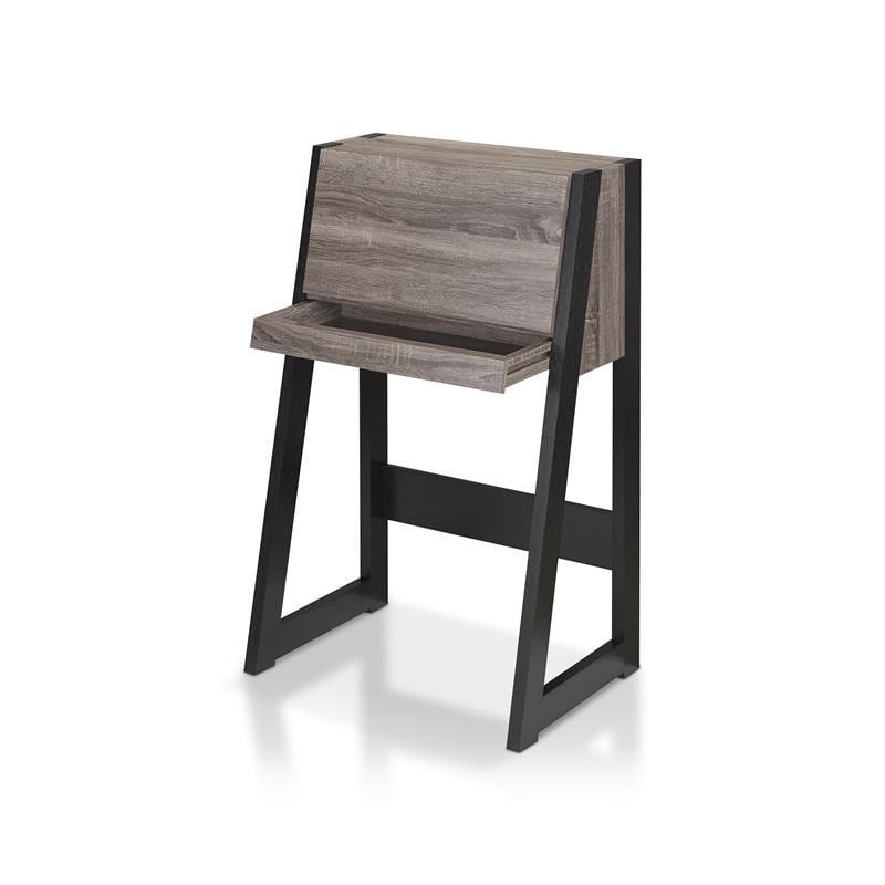Bowery Hill Wood Distressed Gray and Black Secretary Desk Rectangular Generous Storage 26