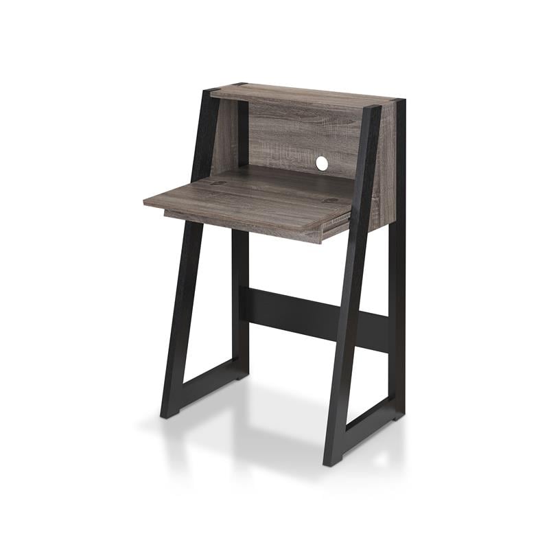 Bowery Hill Wood Distressed Gray and Black Secretary Desk Rectangular Generous Storage 26