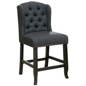 Bowery Hill Traditional Fabric Counter Chair in Gray (Set of 2)