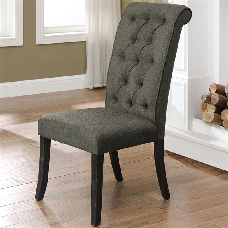 Bowery Hill Transitional Fabric Tufted Side Chair in Gray (Set of 2)