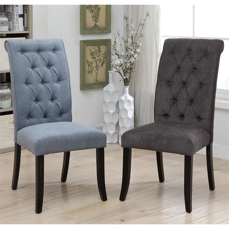Bowery Hill Transitional Fabric Tufted Side Chair in Gray (Set of 2)