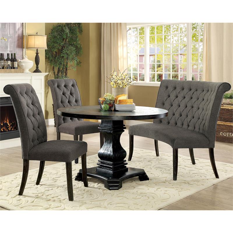 Bowery Hill Transitional Fabric Tufted Side Chair in Gray (Set of 2)
