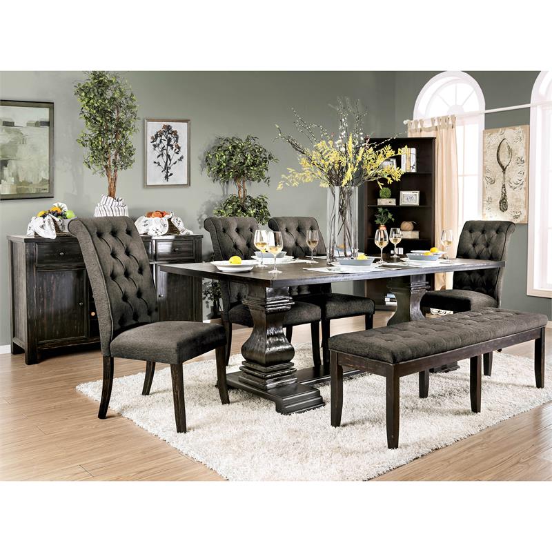 Bowery Hill Transitional Fabric Tufted Side Chair in Gray (Set of 2)
