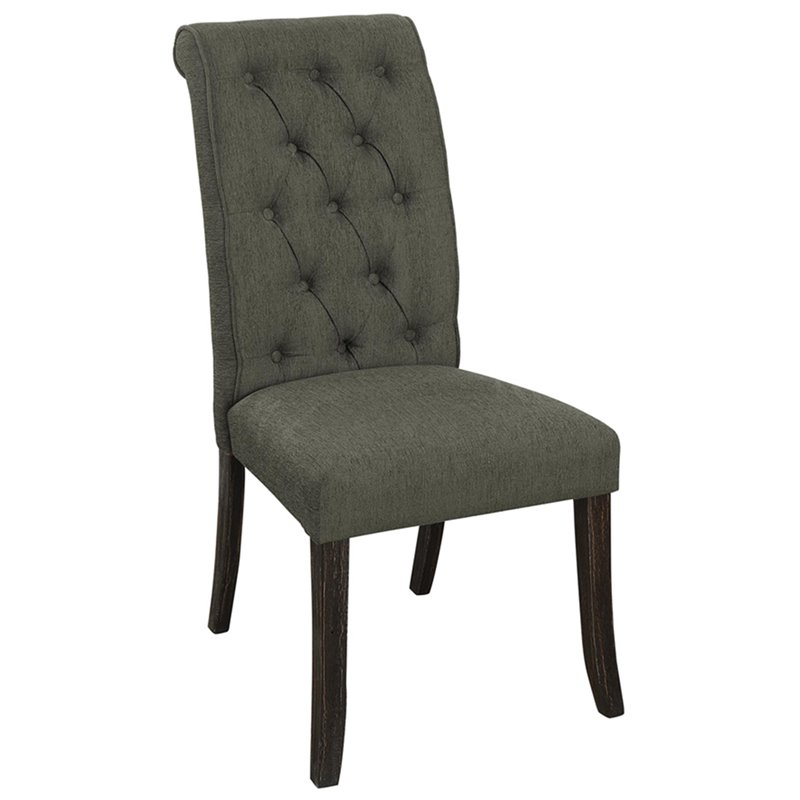 Bowery Hill Transitional Fabric Tufted Side Chair in Gray (Set of 2)