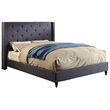 Bowery Hill Transitional Fabric Wingback Queen Bed with Wood Legs in Blue