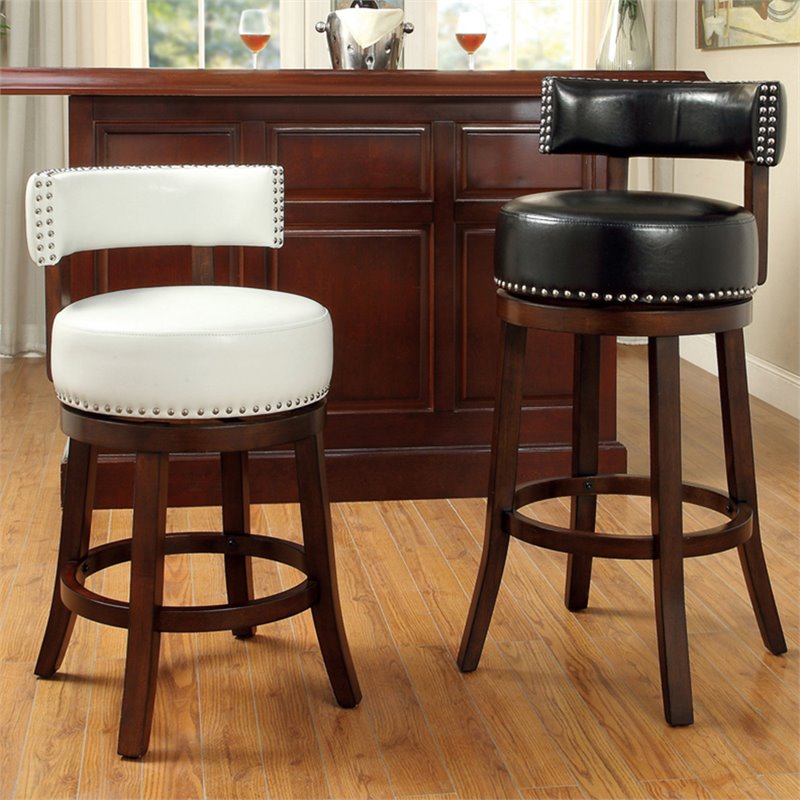 Bowery Hill Contemporary Faux Leather 24-inch Bar Stool in White (Set of 2)
