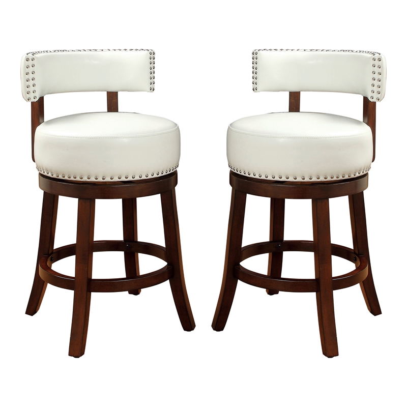 Bowery Hill Contemporary Faux Leather 24-inch Bar Stool in White (Set of 2)