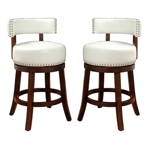 Bowery Hill Contemporary Faux Leather 24-inch Bar Stool in White (Set of 2)