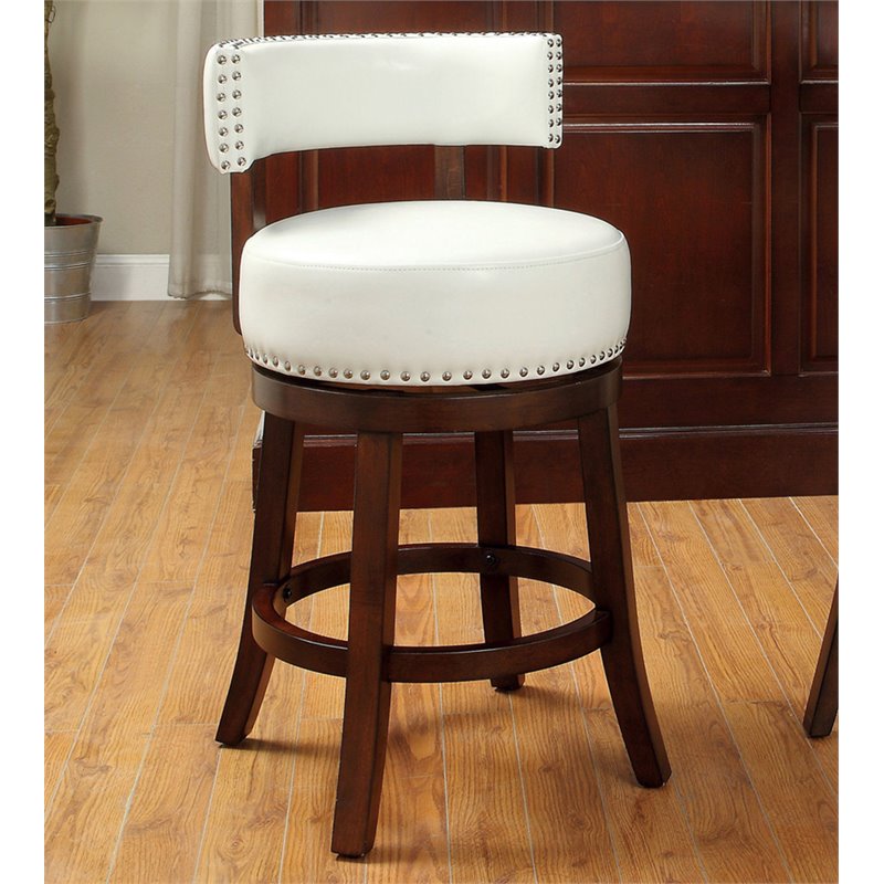 Bowery Hill Contemporary Faux Leather 24-inch Bar Stool in White (Set of 2)