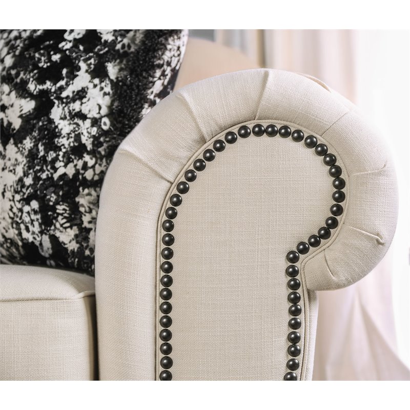 Bowery Hill Transitional Fabric Sofa with Pillows in Beige/Black