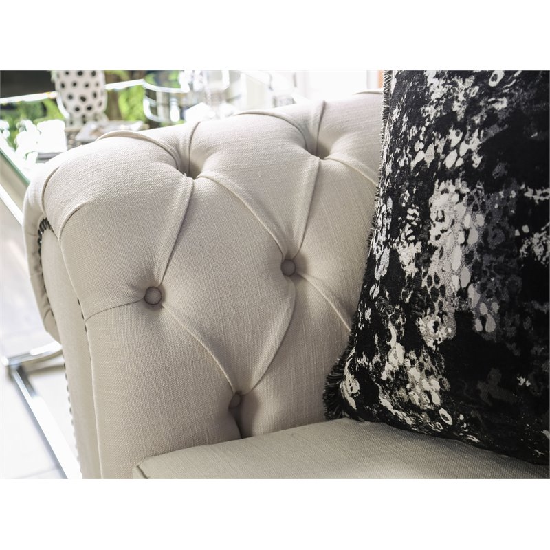 Bowery Hill Transitional Fabric Sofa with Pillows in Beige/Black