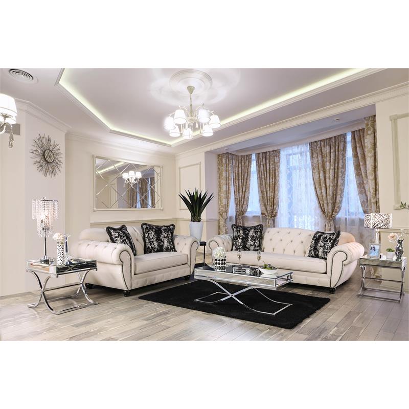 Bowery Hill Transitional Fabric Sofa with Pillows in Beige/Black
