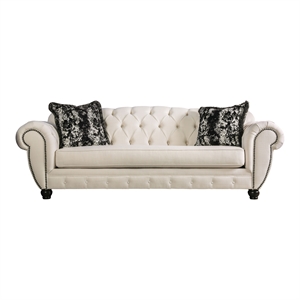 Bowery Hill Transitional Fabric Sofa with Pillows in Beige/Black