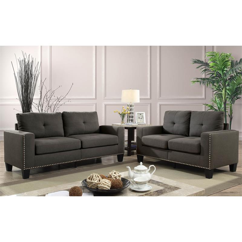 Bowery Hill Modern Fabric Tufted Sofa in Gray