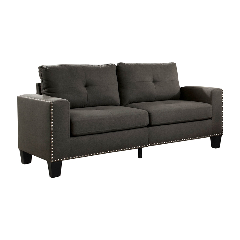 Bowery Hill Modern Fabric Tufted Sofa in Gray