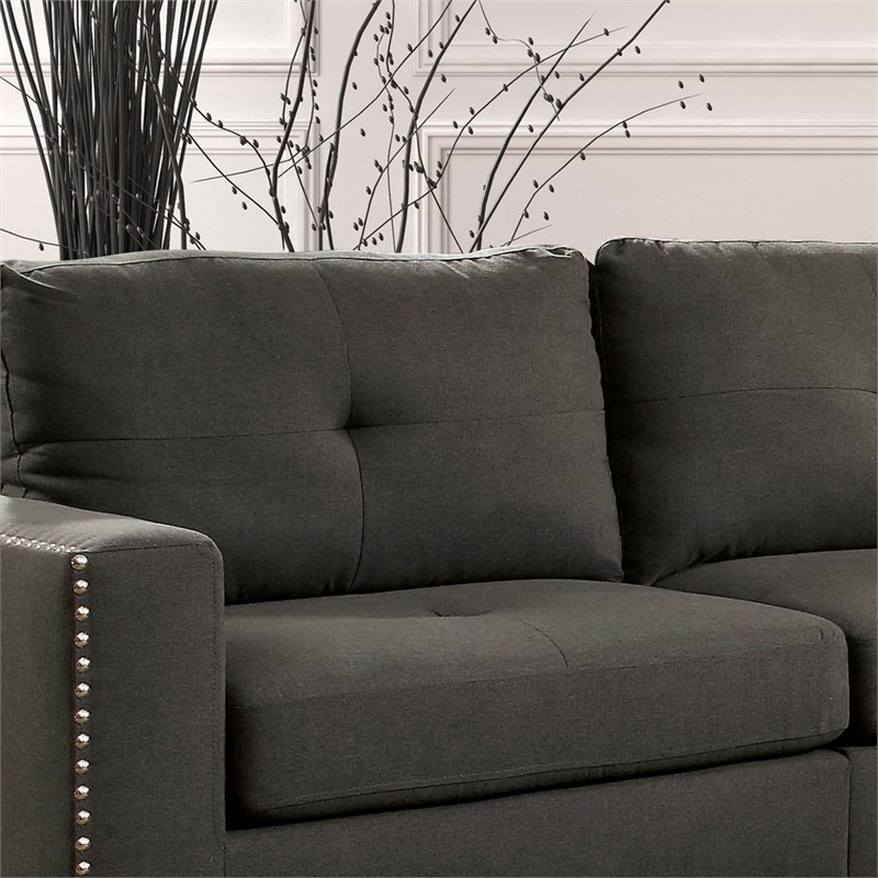 Bowery Hill Modern Fabric Tufted Sofa in Gray
