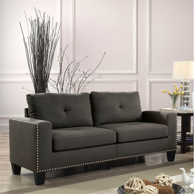 Bowery Hill Modern Fabric Tufted Sofa in Gray