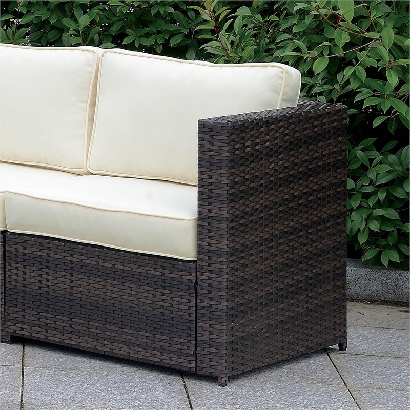 Bowery Hill Contemporary Rattan Patio Left Arm Chair in Brown and Beige