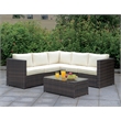 Bowery Hill Contemporary Rattan Patio Corner Chair in Brown and Beige