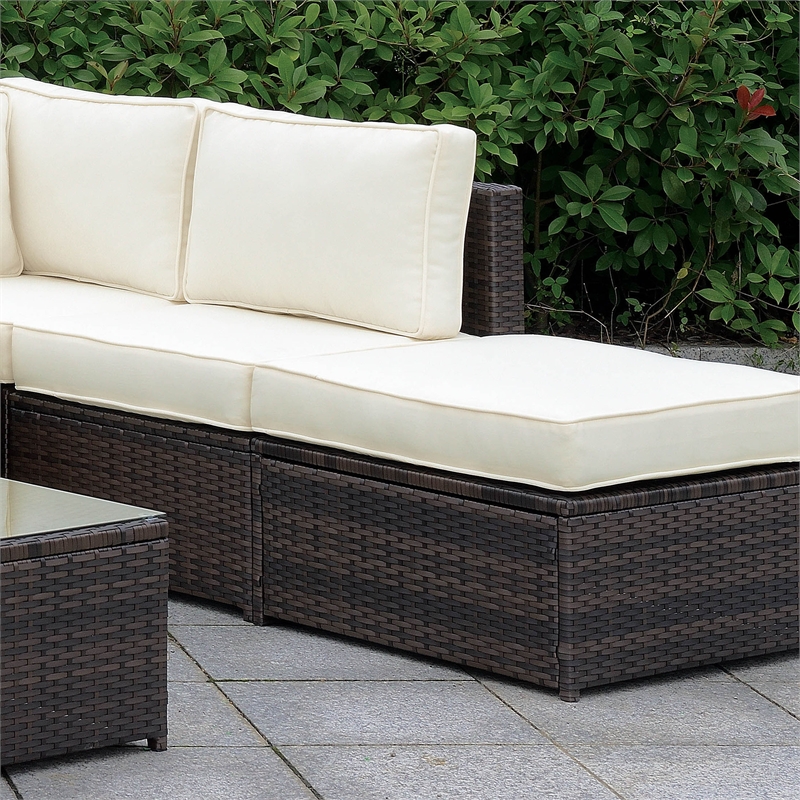 Bowery Hill Contemporary Rattan Square Patio Ottoman in Brown and Beige